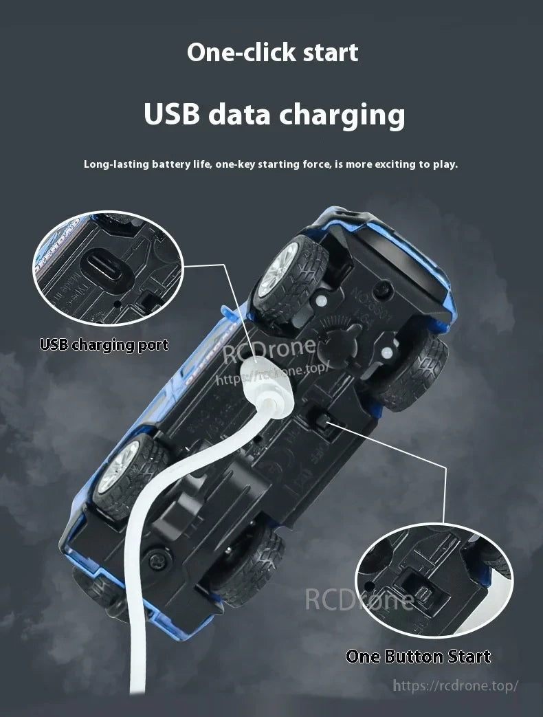 1:64 Mini Alloy Rc Car, One-click start, USB charging, long battery life, easy to play.