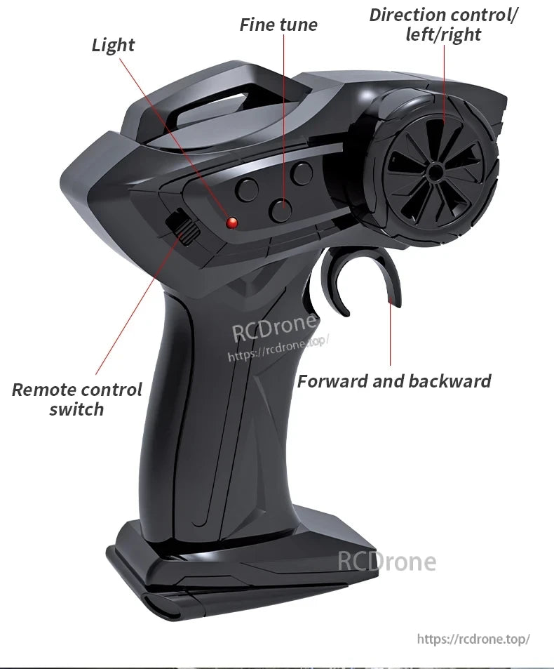 1/64 RC Car, Remote control with light, fine tune, direction control, forward/backward switch.