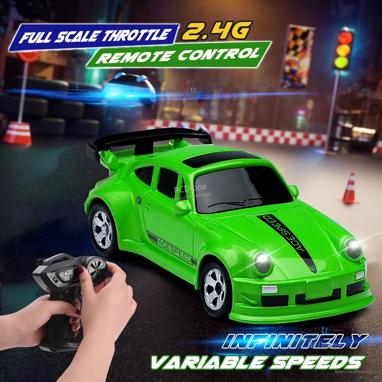 1/64 RC Car, 2.4G RC car offering full throttle control and variable speed adjustments.