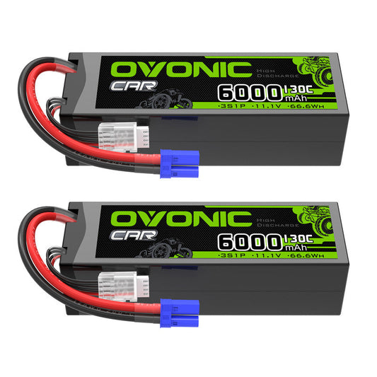 OVONIC 3S 6000mAh 11.1V 130C hardcase LiPo battery 2-pack with EC5 plug, side view