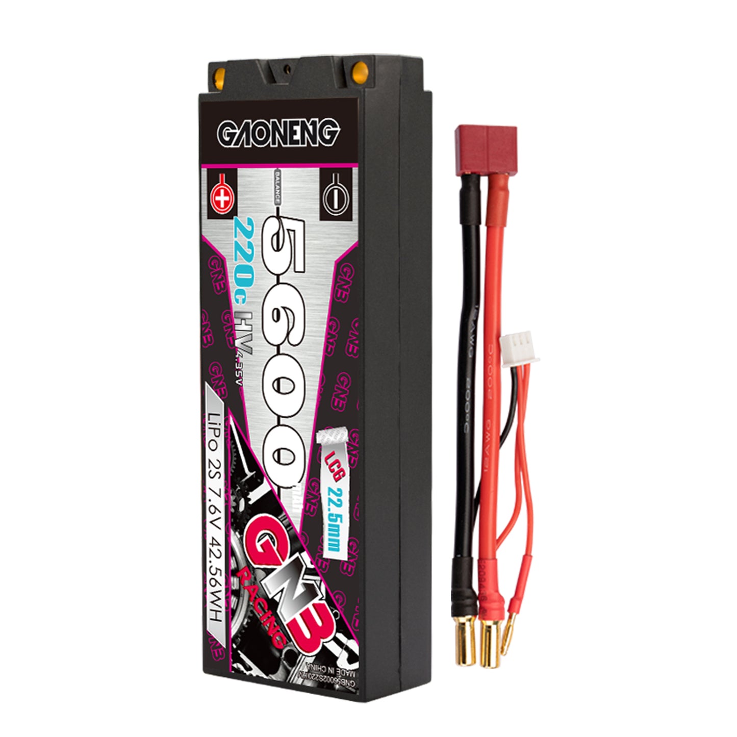 GAONENG GNB LiHV 2S 7.6V 5600mAh 220C hard case RC LiPo battery with T-plug lead
