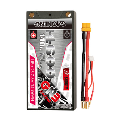 GNB 4600mAh 2S 7.6V LiHV 140C shorty hard case LiPo battery with XT60 lead and 5mm bullets