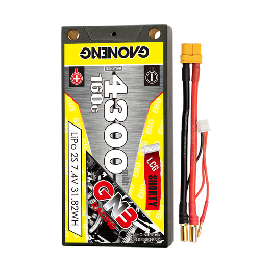 GAONENG GNB 2S 7.4V 4300mAh 160C LCG shorty hard case LiPo battery with XT60 lead and balance plug
