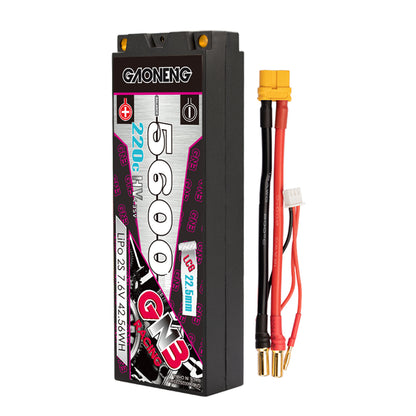 GAONENG GNB 5600mAh LiHV 2S hard case battery with XT60 lead and 5.0mm bullet connectors