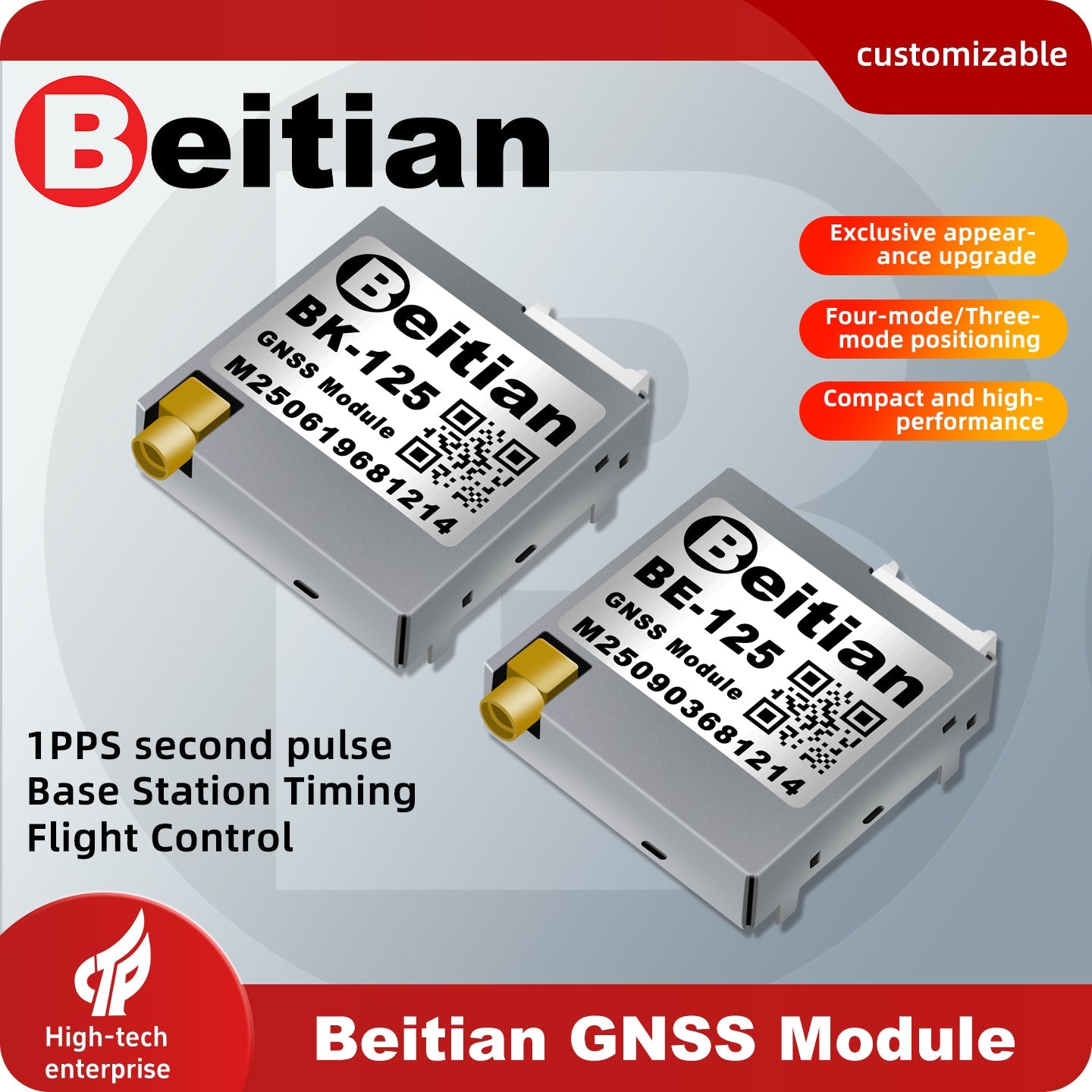 Beitian GNSS SMT timing module with 1PPS output shown in a promotional product graphic