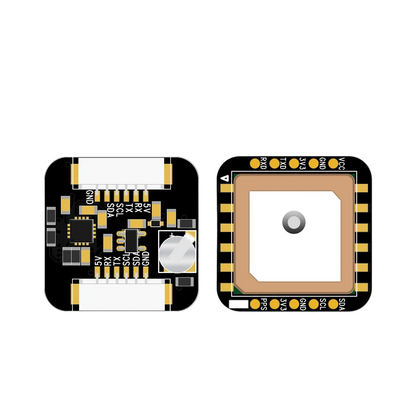 Beitian BE-240i M10/M10050 GNSS GPS module top and bottom views with ceramic antenna and pin pads