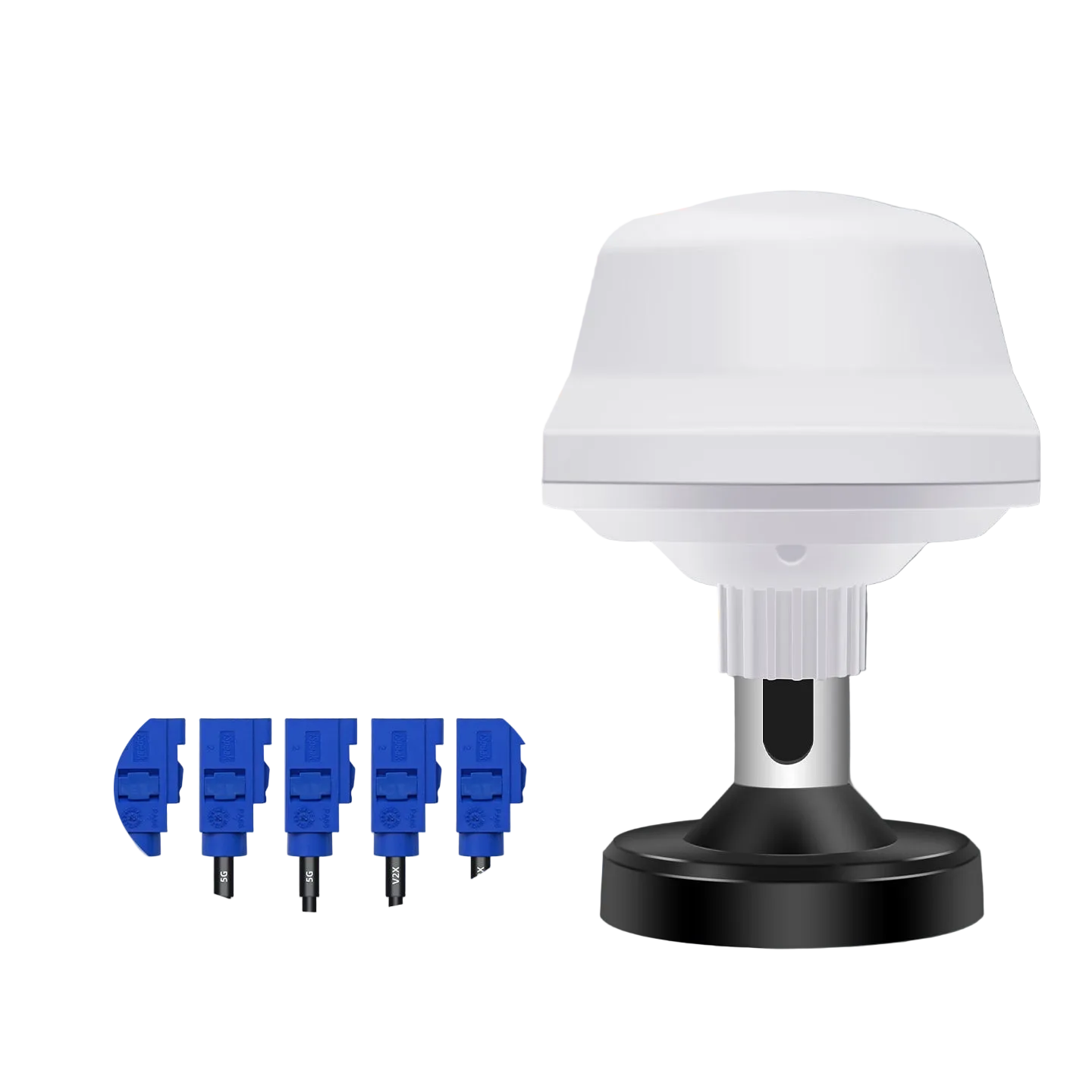 Beitian BT-158 nine-in-one GNSS antenna on magnetic base with blue connector options shown