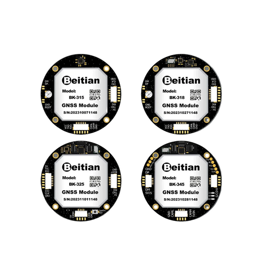 Beitian M9 M9140 GNSS CAN module series overview showing BK-315, BK-318, BK-325 and BK-345 boards