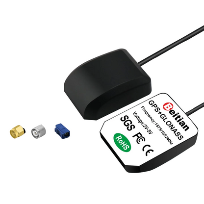 Beitian BN-143AJ Active External GNSS Antenna with cable, label side shown and connector options