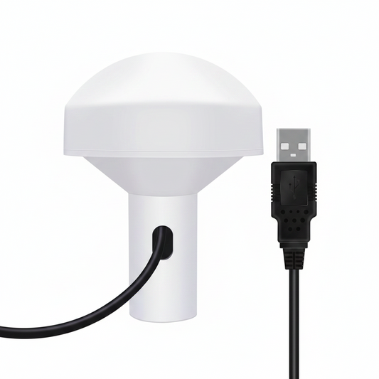 Beitian BV-57D marine GNSS receiver mushroom antenna with attached USB cable, white housing