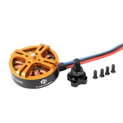 Flashhobby D4215 650KV Brushless DC Motor, Flashhobby D4215 650KV brushless outrunner motor with gold top plate, lead wires, prop adapter and screws