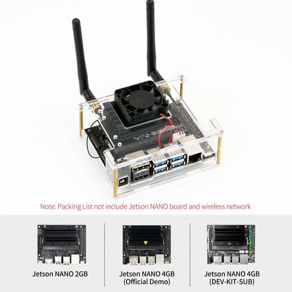 Jetson Nano acrylic enclosure compatibility chart for Nano 2GB, 4GB official, and 4GB DEV-KIT-SUB boards