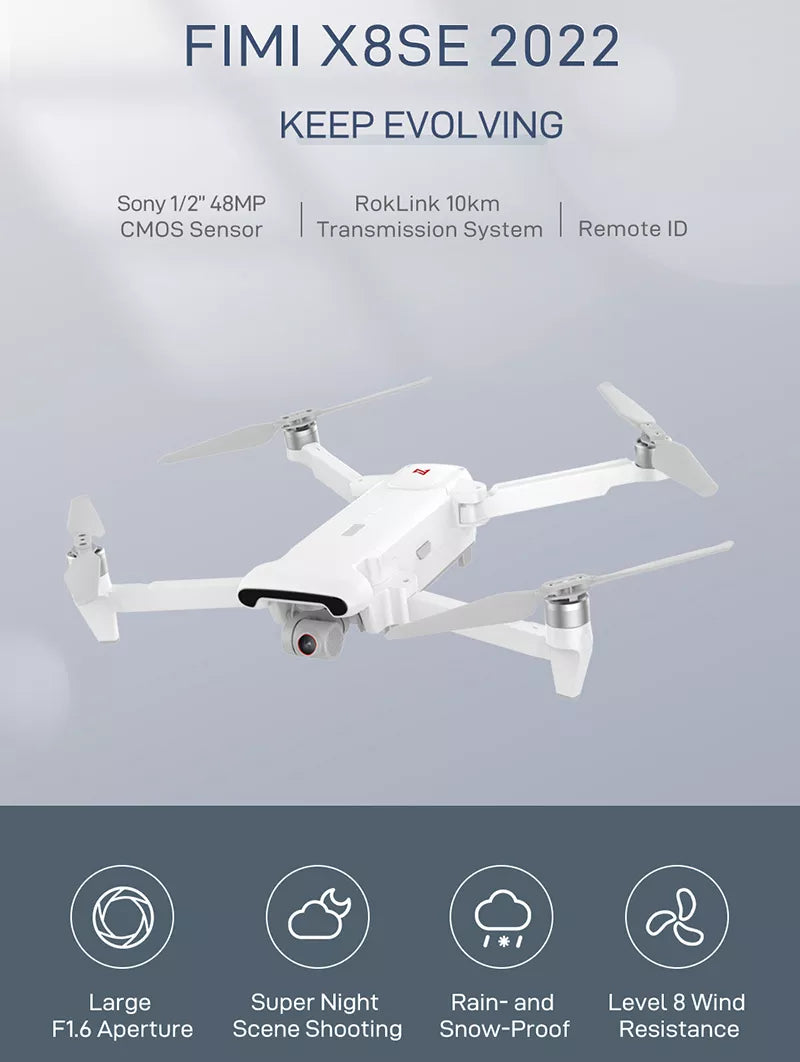 FIMI X8 SE 2022 Drone, 48MP RokLink 10km CMOS Sensor Transmission System Remote ID Large Super Night Rain