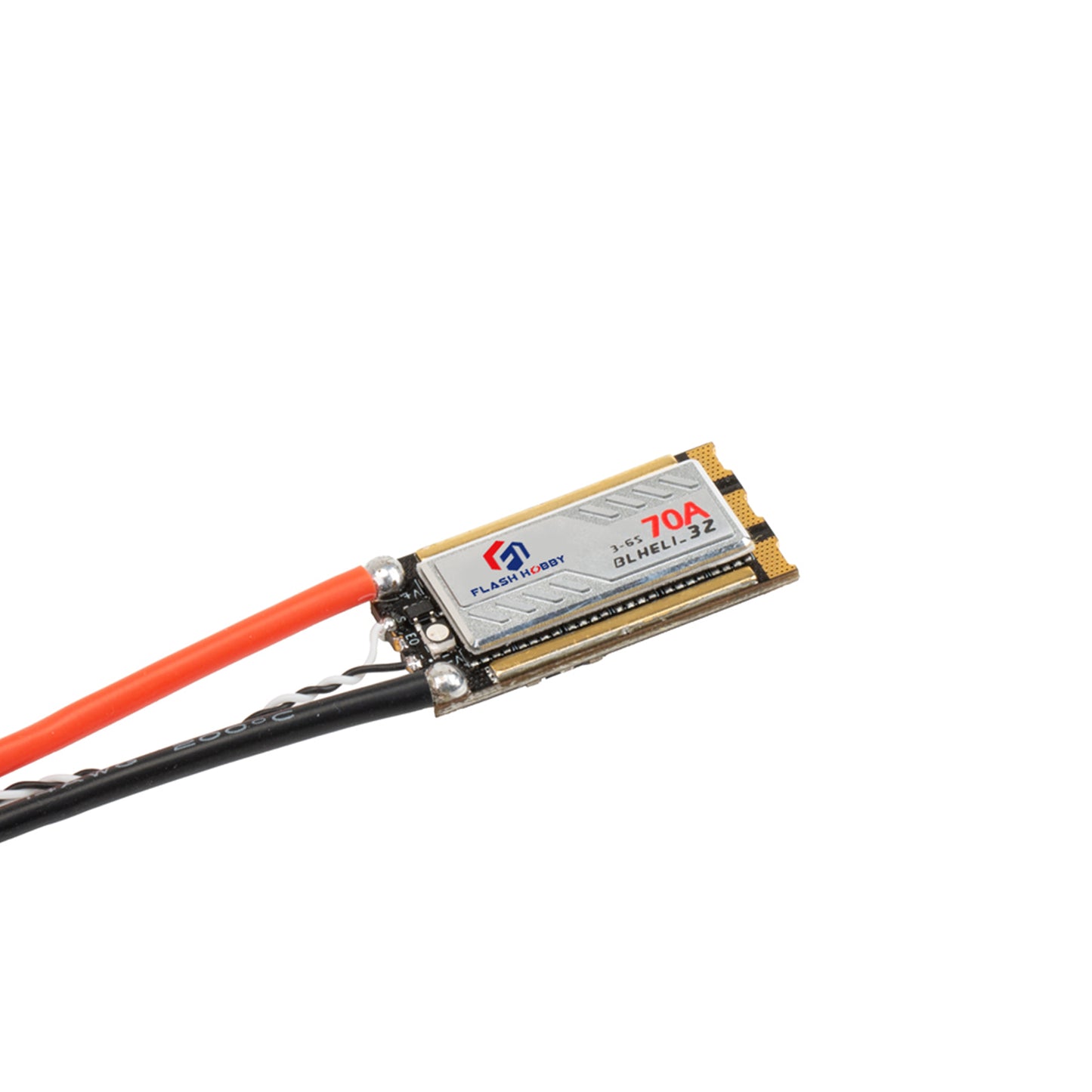 Flashhobby Arthur 70A 32Bit ESC, Flashhobby 70A BLHeli_32 ESC with metal heatsink and red/black battery leads, labeled 3–6S
