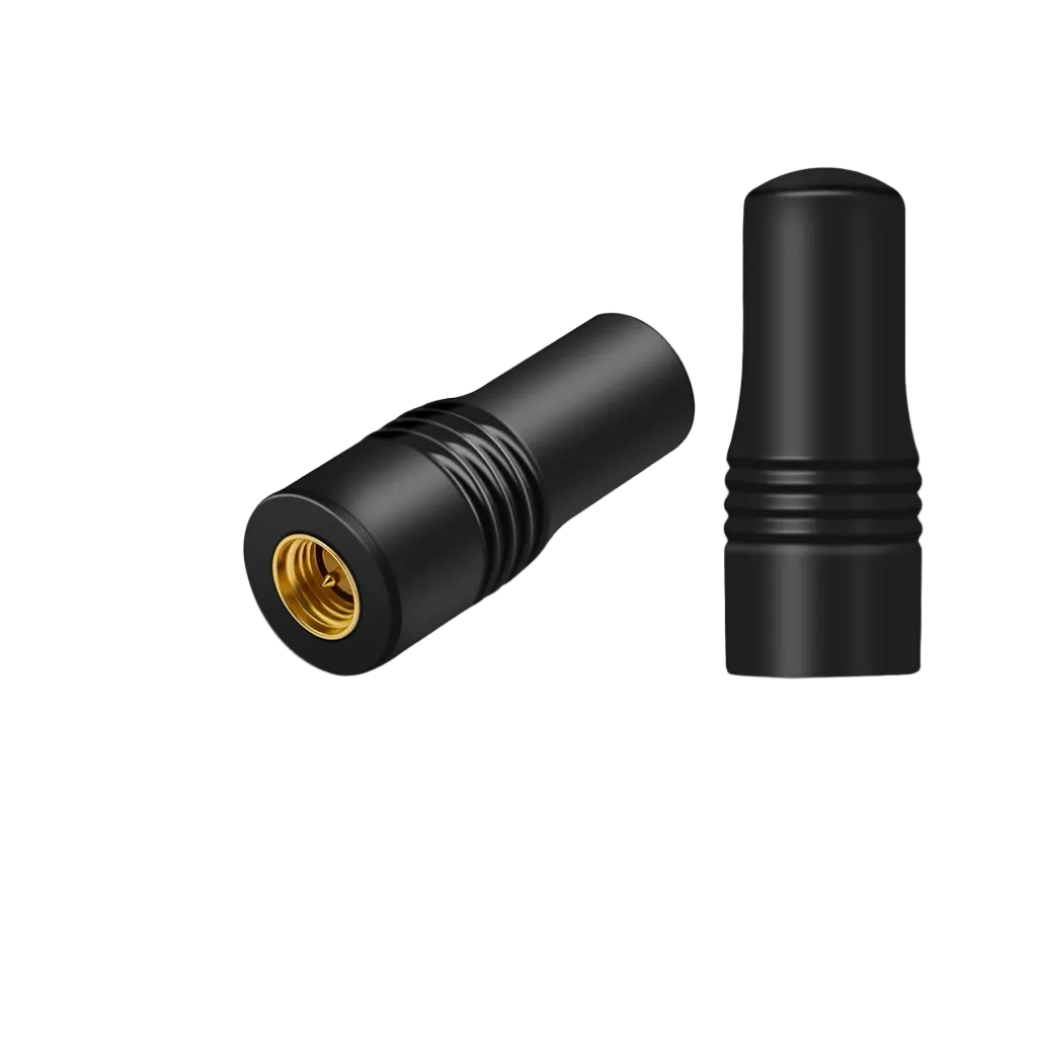 Beitian BT-T338 ultra-compact GNSS helical antenna with SMA-J connector, angled and upright views