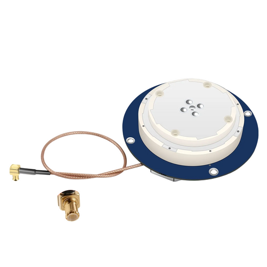 Beitian BT-208D GNSS antenna with round puck housing, short coax cable and MCX-JW connector