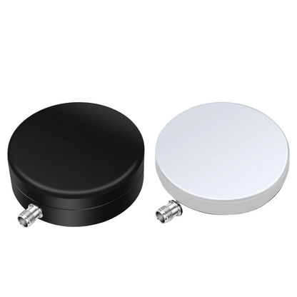 Beitian BT-700B Full-Band GNSS RTK Antenna in black and white, round puck with side TNC connector