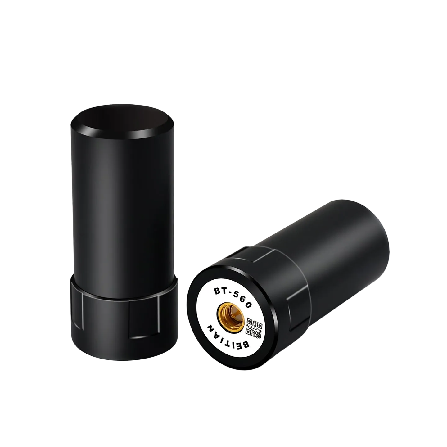 Beitian BT-560 RTK GNSS quadrifilar helical antenna, black cylindrical body with SMA-J connector end