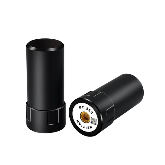 Beitian BT-560 RTK GNSS quadrifilar helical antenna, black cylindrical body with SMA-J connector end