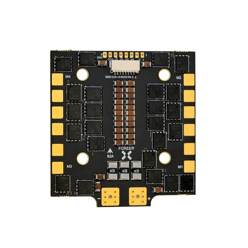 Foxeer Reaper V2 82A F4 128K BLHeli32 4in1 ESC supports 4-8S, telemetry, ideal for FPV racing and freestyle drones.