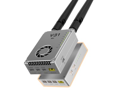 CHINOWING V31 Video& Telemetry& RC Link - 5km, 20km, 30km, 50km, 80km, 150km Long Range 800MHz, 1.4GHz Frequency OFDM, MIMO 2w, 5w RF Power Integrated Solution Communication Links for UAV Drone UGV 28 E11 port expansion dock can extend more LAN , serial ports.