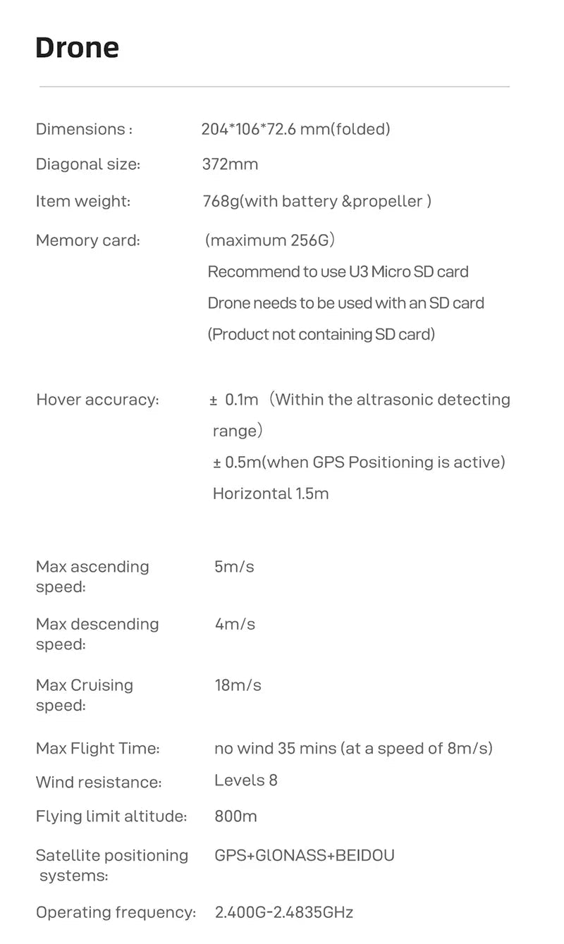 FIMI X8 SE 2022 Drone, 204*106*72.6 mm(folded) Diagonal size: