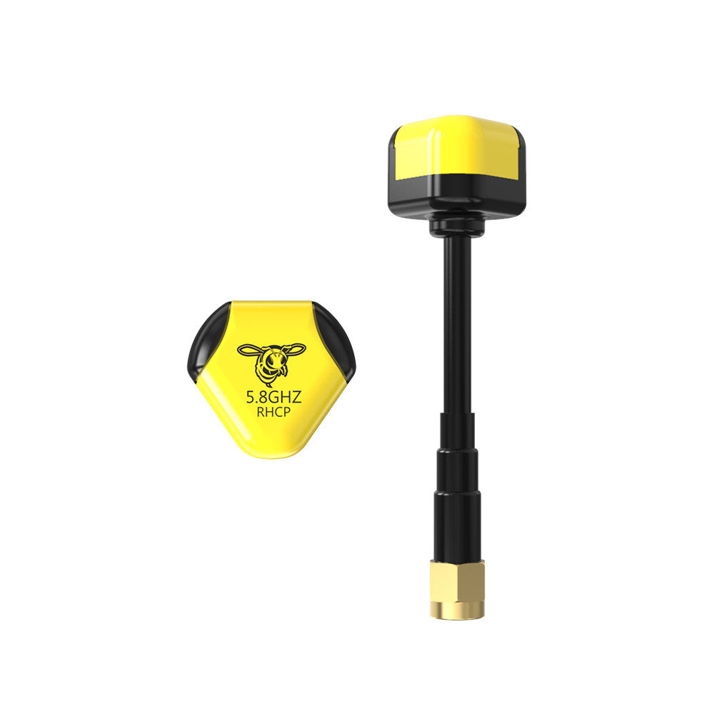 Speedy Bee 5.8 GHz Antenna, SpeedyBee 5.8GHz RHCP FPV antenna with yellow hex housing, black stem, and SMA connector