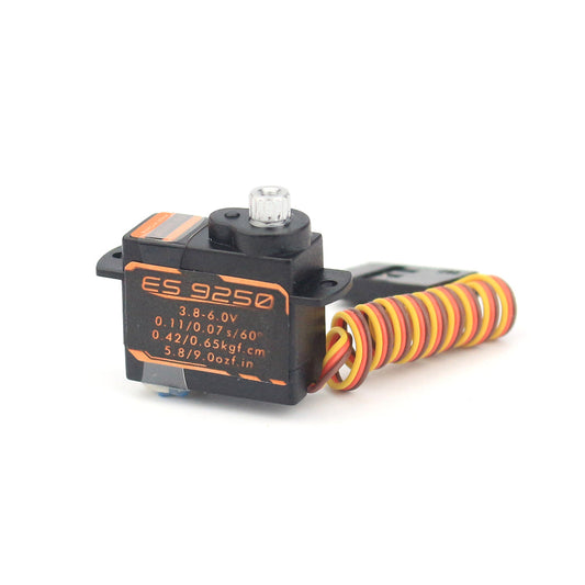 EMAX ES9250MD metal gear digital servo, angled view with ES9250 label and coiled lead