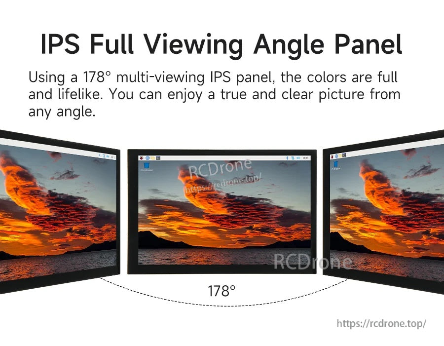 178° IPS viewing angle demonstration with consistent color and contrast from different angles