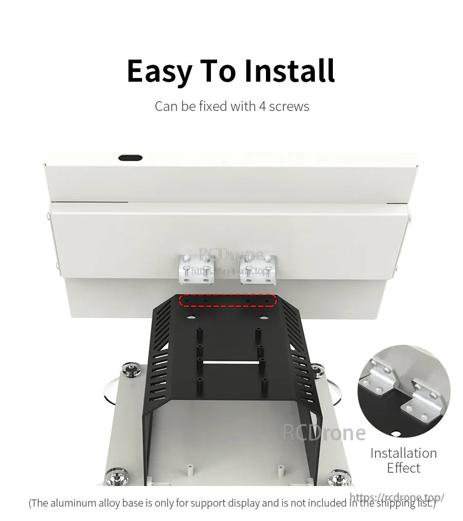 Rear view showing 4-screw mounting points on the metal case bracket for quick installation