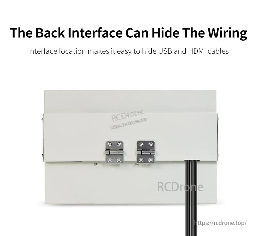 Back interface layout designed to hide USB and HDMI wiring behind the 10.1-inch screen bracket