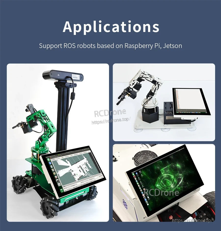 Applications collage: ROS robots based on Raspberry Pi and Jetson using the 10.1-inch touchscreen