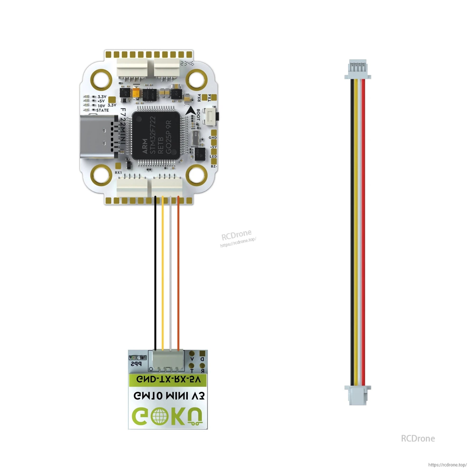 JST-SH 1.0mm 4-pin locking FC-to-GPS connection cable with 4-wire harness and matching connectors