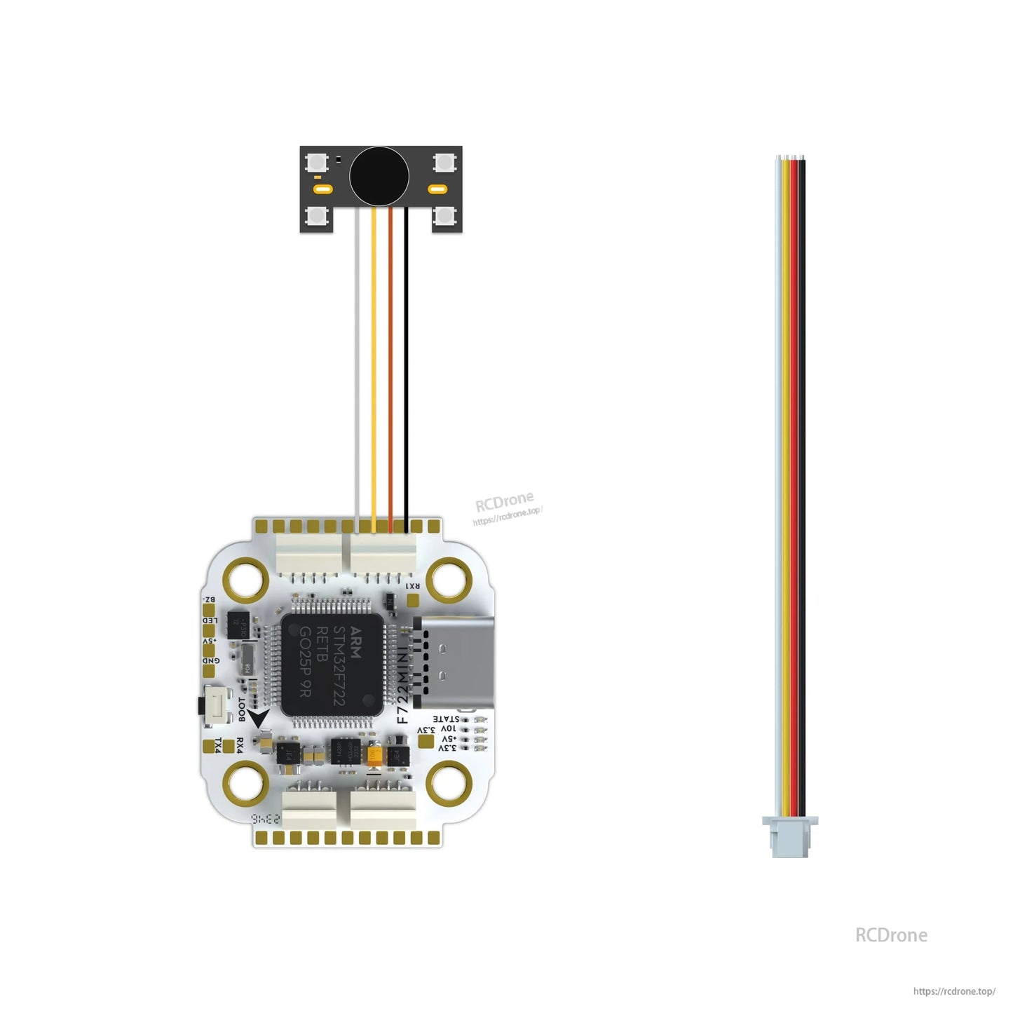 4-pin JST-SH 1.0mm pigtail cable with locking connector for connecting a flight controller to a buzzer or receiver