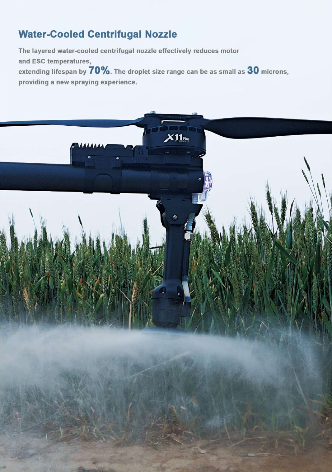 RCDrone, Water-cooled nozzle reduces motor temperature for increased lifespan and precision control.