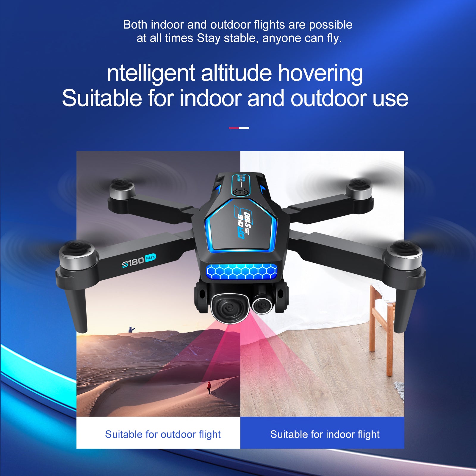 S180 Drone, Confident flying drone for indoor/outdoor use, stable and easy to control.