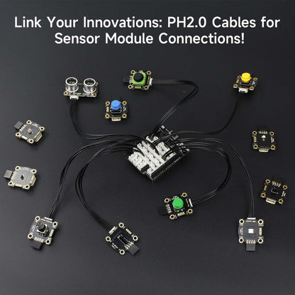 PH2.0 cable use case wiring sensor modules to a hub board, connection layout graphic