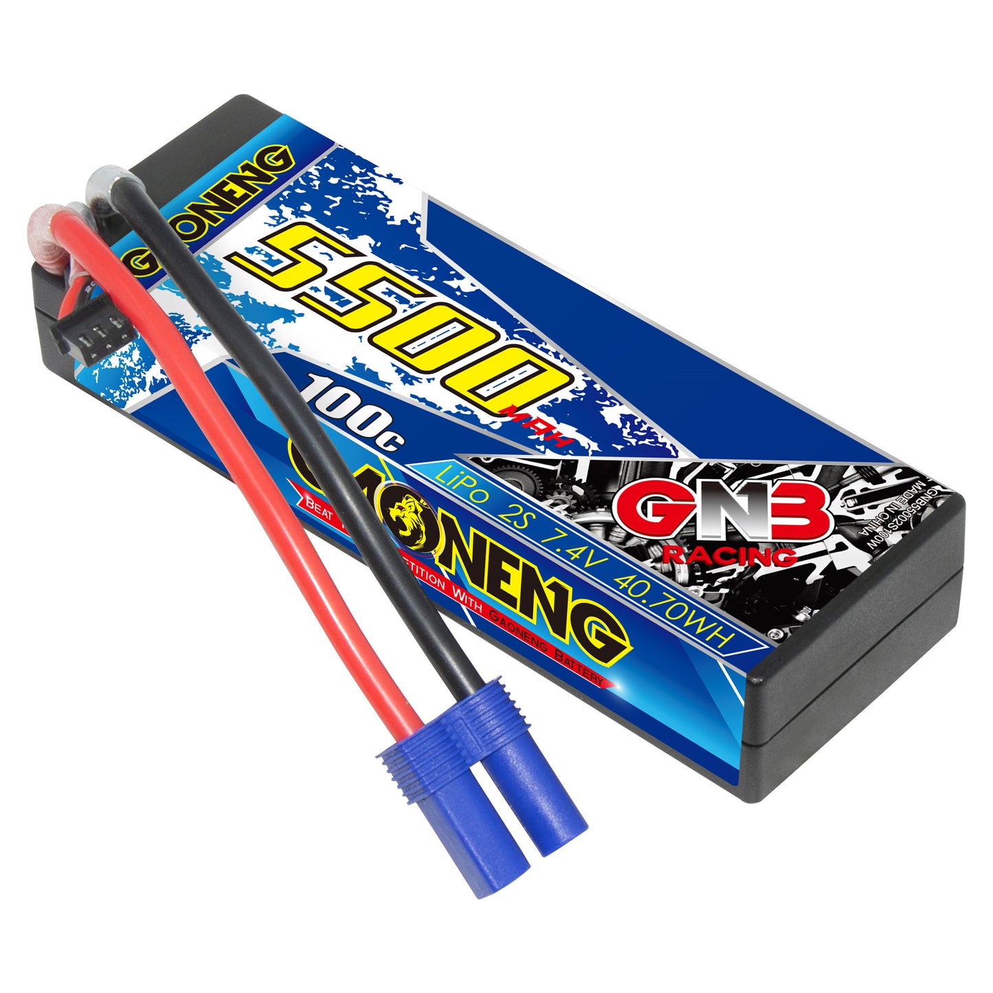 GAONENG GNB 2S 7.4V 5500mAh 100C hard case LiPo battery pack with blue EC5 connector leads