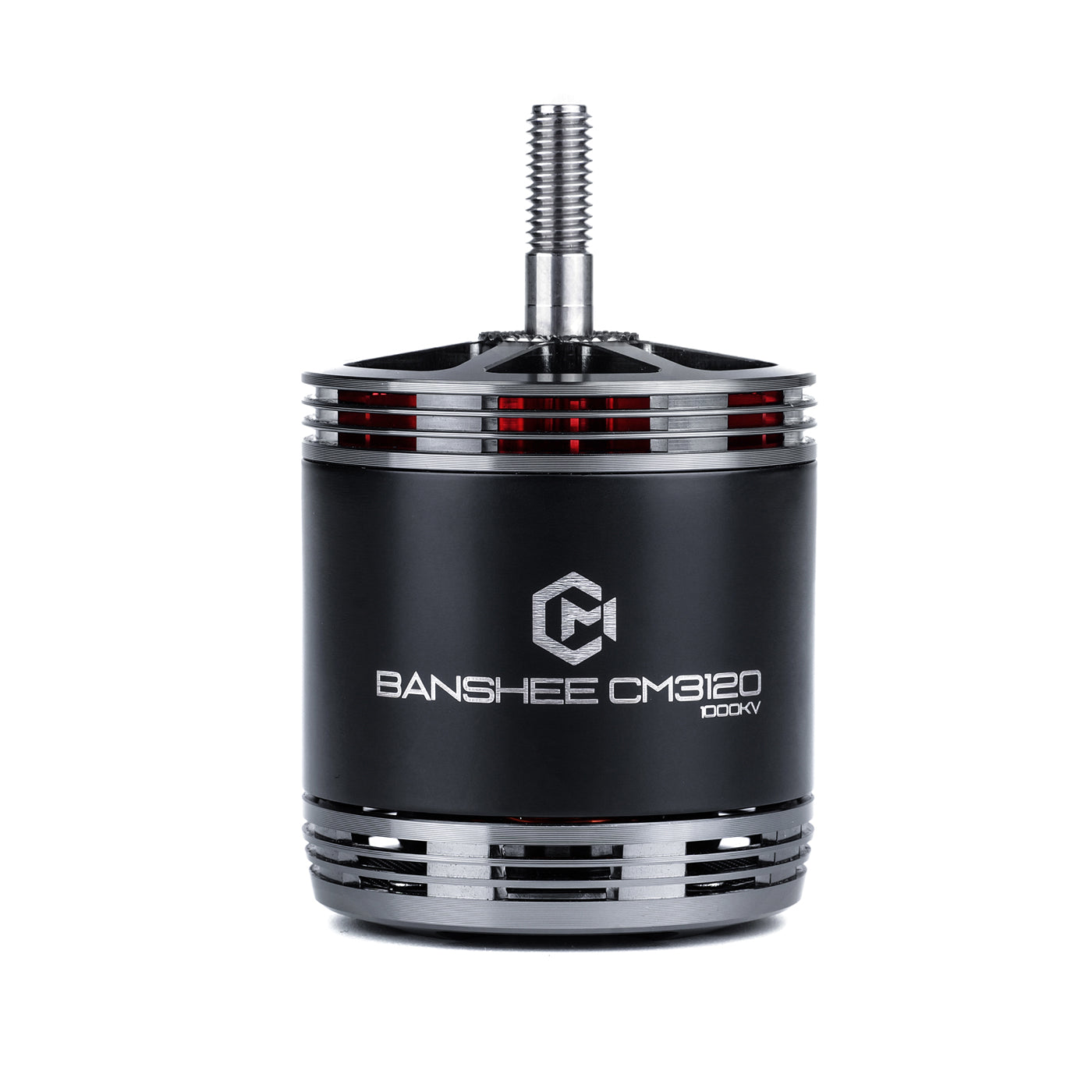 MAD BANSHEE CM3120 V1.0 FPV drone motor with black housing, silver cap, and threaded shaft