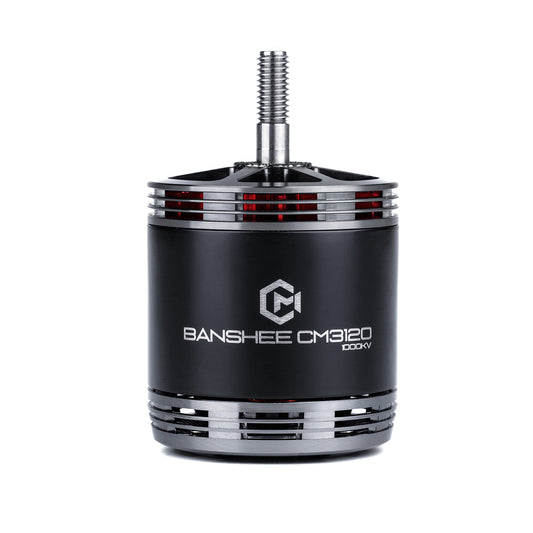 MAD BANSHEE CM3120 V1.0 FPV drone motor with black housing, silver cap, and threaded shaft
