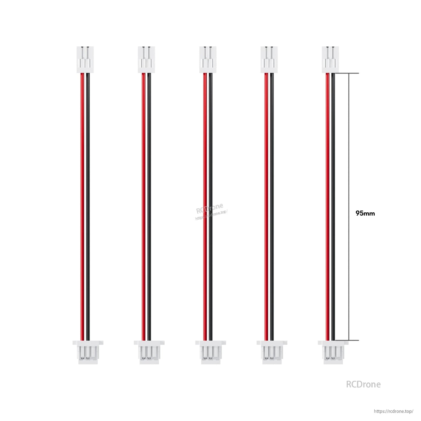 10pcs Flywoo Naked Gopro V2 Power Cable, Flywoo Naked GoPro V2 power cables with red/black wires and white plug connectors, approx. 95mm long