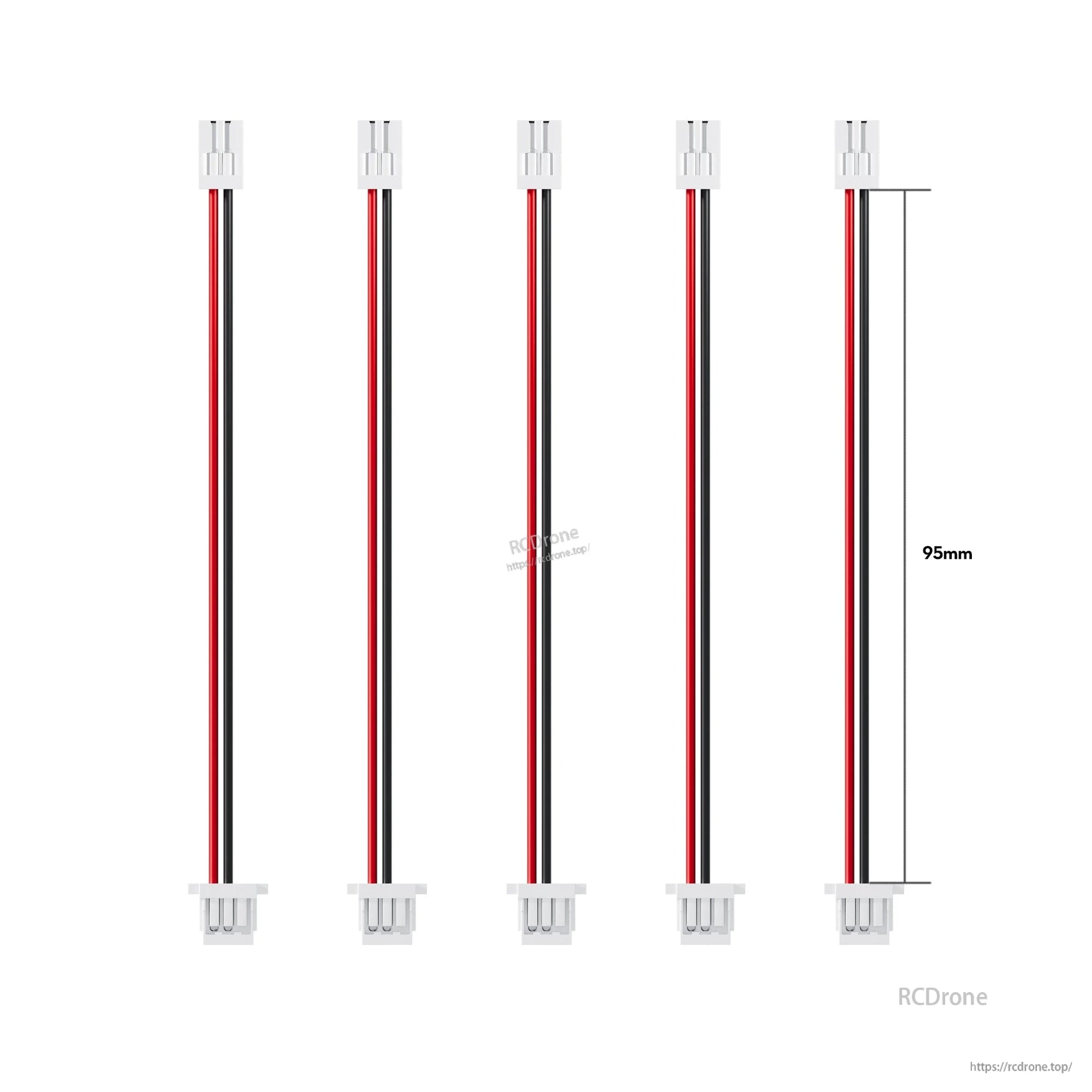 10pcs Flywoo Naked Gopro V2 Power Cable, Flywoo Naked GoPro V2 power cables with red/black wires and white plug connectors, approx. 95mm long