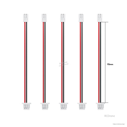 10pcs Flywoo Naked Gopro V2 Power Cable, Flywoo Naked GoPro V2 power cables with red/black wires and white plug connectors, approx. 95mm long