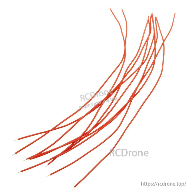 Red silicone wire leads bundle with stripped ends, angled view
