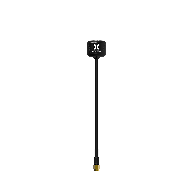 Foxeer Lollipop 3.3G 2dBi Omni Antenna, Foxeer Lollipop 3.3G omni antenna with black circular radome, long coax lead, and gold connector