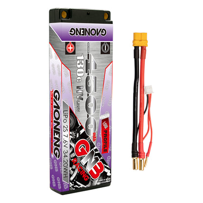 GAONENG GNB 2S 7.6V LiHV 4500mAh 130C hard case LiPo battery with XT60 lead and 5mm bullets