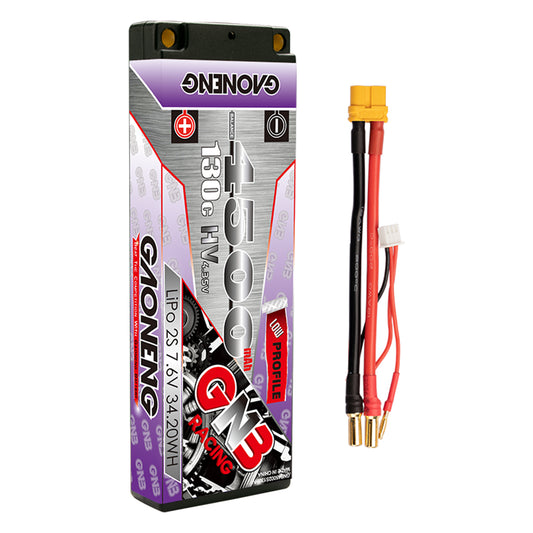 GAONENG GNB 2S 7.6V LiHV 4500mAh 130C hard case LiPo battery with XT60 lead and 5mm bullets