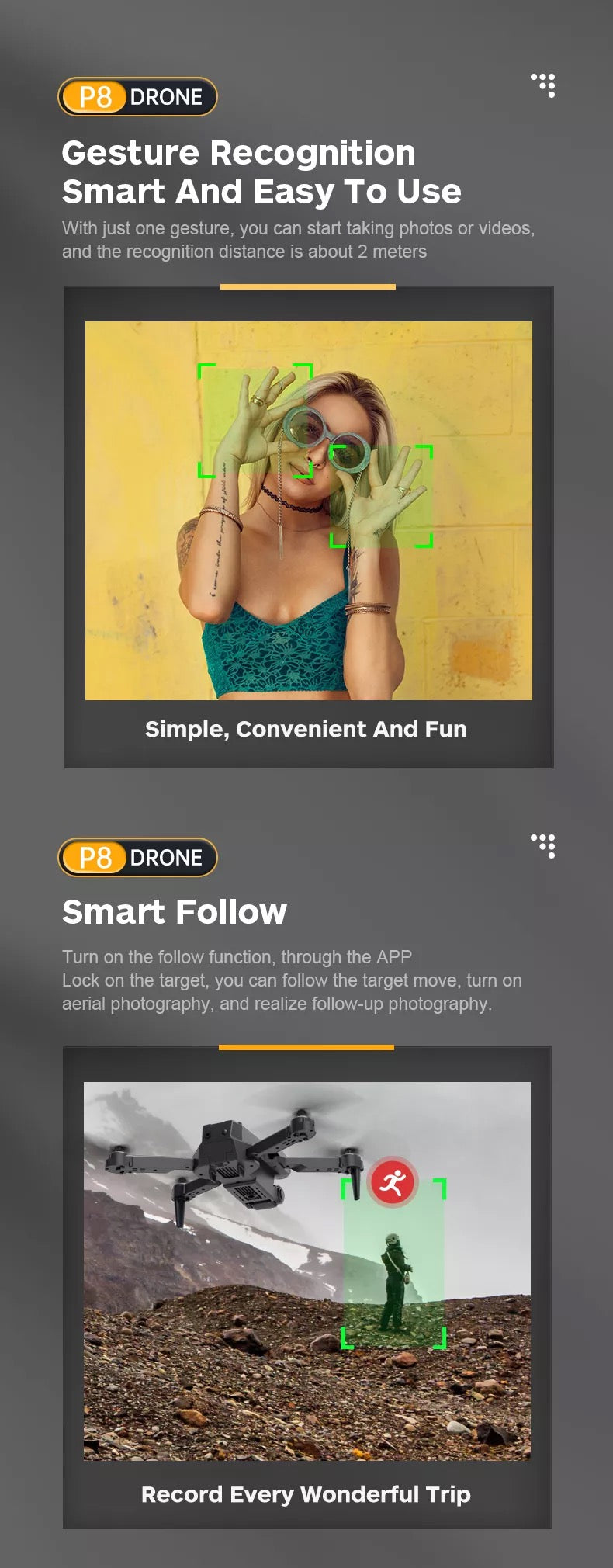 P8 Drone - 8k Hd Dual Cameras Esc Four Side Obstacle Avoidance Optical flow Position Hover Quadcopter Mini Drone 26 P8 Drone, p8 drone gesture recognition smart and easy to use with just one