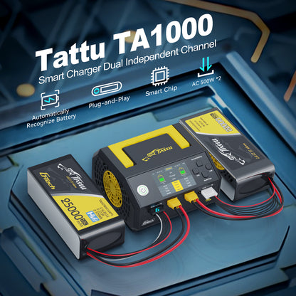 Cargador de doble canal Tattu TA1000 G-Tech 25A * 2 1000W para batería de Drone 1S-7S