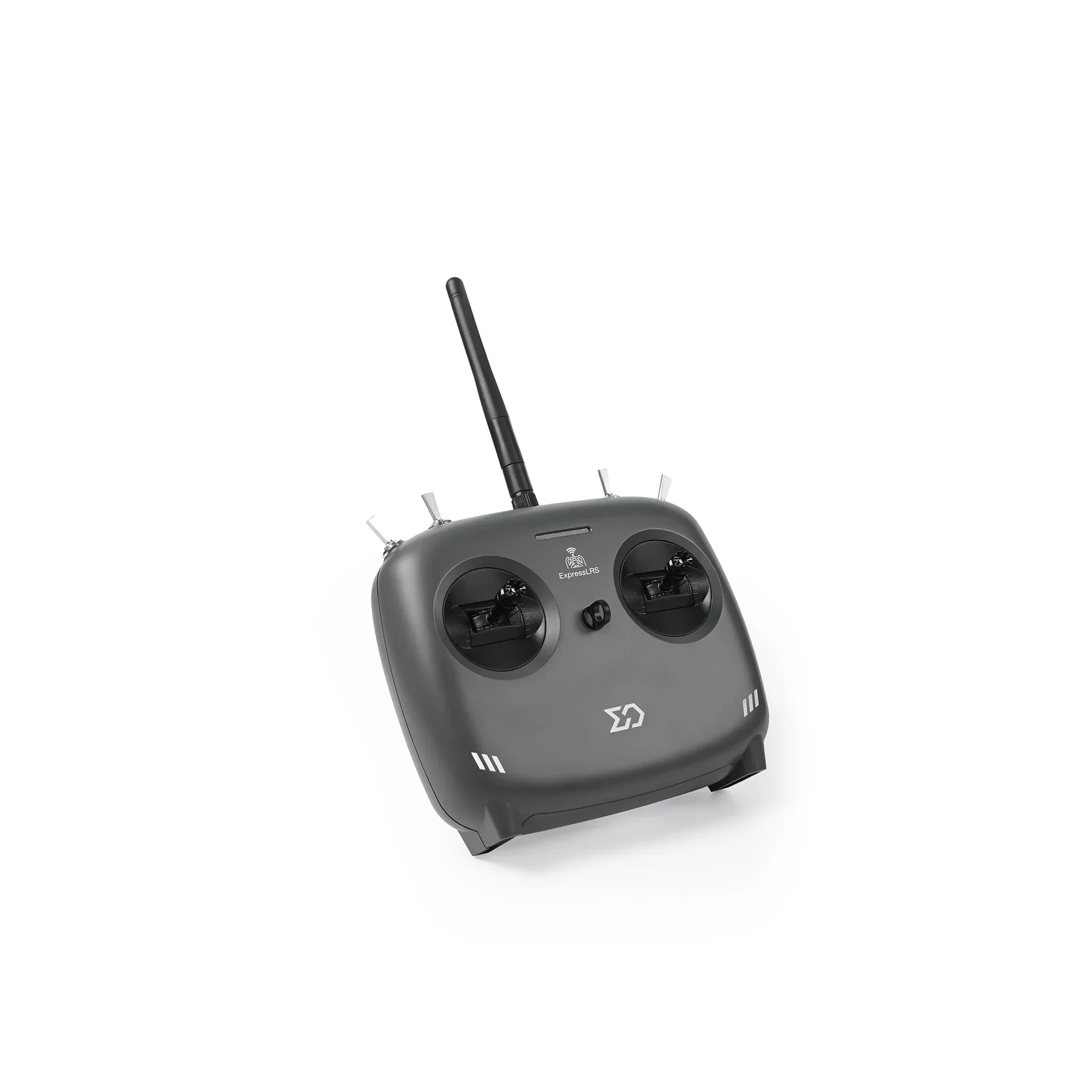 Sub250 MicroRadio ELRS 2.4GHz transmitter controller with antenna, front angled view